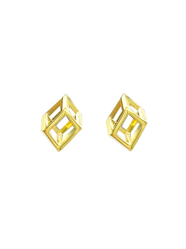 Gold Shifted Box Earrings